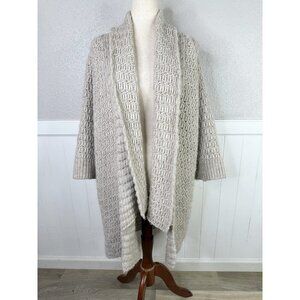 Ann Taylor Loft Cardigan M Oatmeal Front Long Wool Alpaca Chunky Knit Cottage